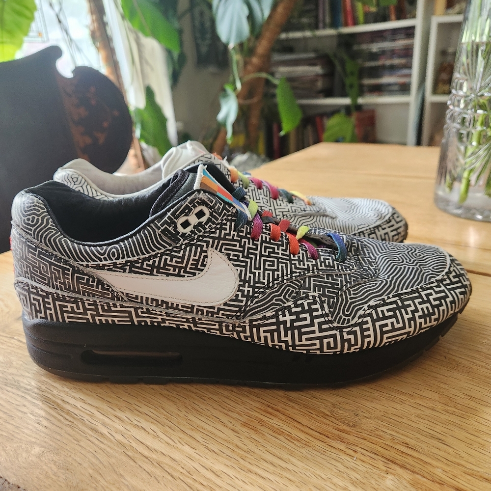 Nike Air Max 1 On Air Tokyo Maze Mens Size 10 White Black Sneakers Leather Shoes - Picture 4 of 10